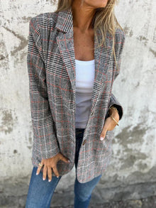 Hannah | Damen Baumwoll-Jacke im Karo-Stil für den Herbst in Braun
