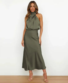 Greta | Damen Baumwoll-Midikleid für Hochzeitsgäste in Grün