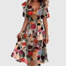 Elena | Damen Blumen V-Ausschnitt Midi Kleid in Braun