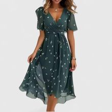 Elena | Damen Blumen V-Ausschnitt Midi Kleid in Grün
