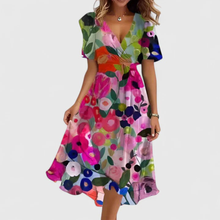 Elena | Damen Blumen V-Ausschnitt Midi Kleid in Mehrfarbig