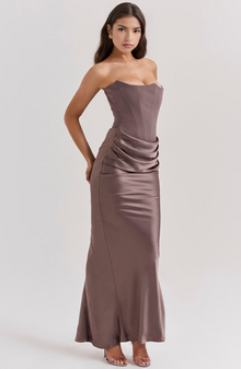 Marlene | Damen Cocktailkleid Maxilänge für festliche Abende in Braun