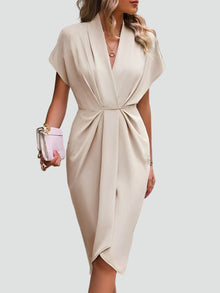 Ida | Damen Cocktailkleid Midi im eleganten Wickelstil in Beige