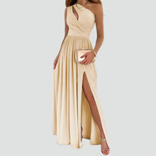 Marie | Damen Cocktailkleid mit asymmetrischer Schulter und Maxilänge in Beige