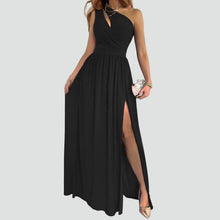 Marie | Damen Cocktailkleid mit asymmetrischer Schulter und Maxilänge in Schwarz