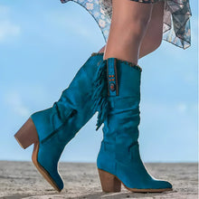 Elisa | Damen Cowboy Lederstiefel mit Fransen in Blau