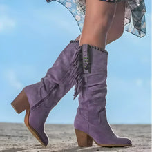 Elisa | Damen Cowboy Lederstiefel mit Fransen in Lila