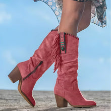 Elisa | Damen Cowboy Lederstiefel mit Fransen in Rot