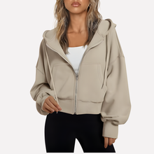 Antonia | Damen Cropped Zip Hoodie Relaxed Fit in Beige