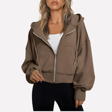 Antonia | Damen Cropped Zip Hoodie Relaxed Fit in Dunkelgrau