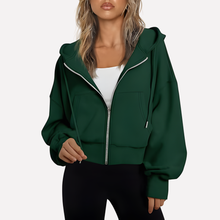 Antonia | Damen Cropped Zip Hoodie Relaxed Fit in Dunkelgrün