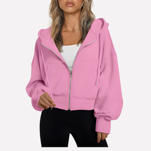 Antonia | Damen Cropped Zip Hoodie Relaxed Fit in Rosa