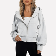 Antonia | Damen Cropped Zip Hoodie Relaxed Fit in Weiß