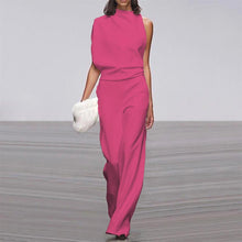 Nele | Damen Ein-Schulter Jumpsuit-Set mit weitem Bein in Fuchsia