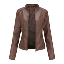 Paula | Damen Elegante Kunstleder Bikerjacke in Kaffee