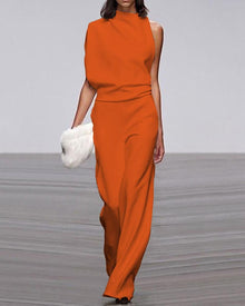 Sophia | Damen Eleganter Jumpsuit mit Weitem Bein in Orange