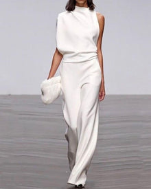 Sophia | Damen Eleganter Jumpsuit mit Weitem Bein in Weiß