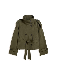 Elisa | Damen Eleganter Zweireihiger Trenchcoat mit Bindegürtel in Olivgrün