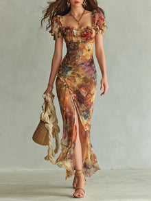 Theresa | Damen Elegantes Boho Maxikleid in Orange