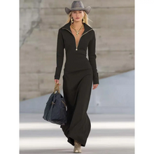 Ella | Damen Elegantes Langärmliges Abendkleid Maxilänge in Schwarz