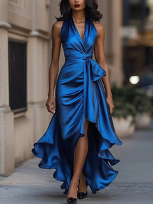 Theresa | Damen Festliches Wickelkleid für Hochzeitsgäste in Königsblau