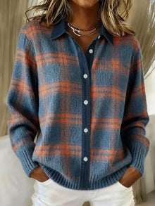 Sophia | Damen Gemusterter Klassischer Cardigan in Blue and Orange