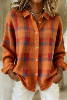 Sophia | Damen Gemusterter Klassischer Cardigan in Orange