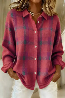 Sophia | Damen Gemusterter Klassischer Cardigan in Rosa
