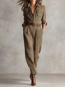 Laura | Damen Herbstkleid im eleganten Jumpsuit-Schnitt in Braun