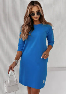 Pauline | Damen Herbstkleid im Tunika-Schnitt mit Seitentaschen in Blau