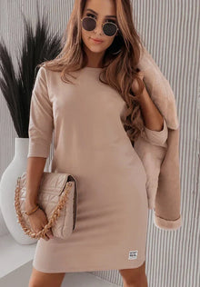 Pauline | Damen Herbstkleid im Tunika-Schnitt mit Seitentaschen in Khaki