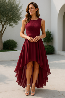 Elena | Damen Hochzeitsgast Elegantes Fließendes Midikleid in Tiefrot