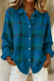 Emilia | Damen Karo-Strickjacke für gemütliche Tage in Blau