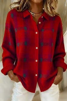 Emilia | Damen Karo-Strickjacke für gemütliche Tage in Rot