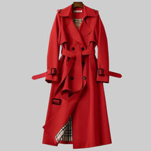 Lara | Damen Klassischer Langer Trenchcoat mit Gürtel in Rot
