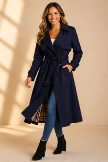 Elena | Damen Klassischer Trenchcoat mit verstellbarem Gürtel in Marineblau