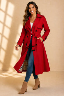 Elena | Damen Klassischer Trenchcoat mit verstellbarem Gürtel in Rot