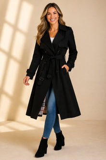 Elena | Damen Klassischer Trenchcoat mit verstellbarem Gürtel in Schwarz