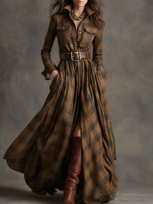 Julia | Damen Kleid Herbst elegant mit Gürtel in Braun
