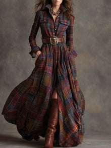 Julia | Damen Kleid Herbst elegant mit Gürtel in Dunkelbraun