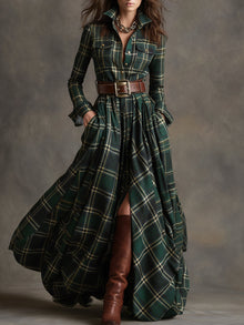 Julia | Damen Kleid Herbst elegant mit Gürtel in Grün