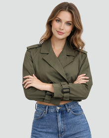 Marlene | Damen Kurze Jacke im eleganten Trench-Stil in Army Green