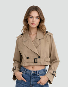 Marlene | Damen Kurze Jacke im eleganten Trench-Stil in Braun