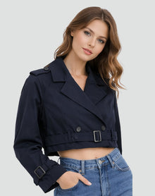 Marlene | Damen Kurze Jacke im eleganten Trench-Stil in Marineblau