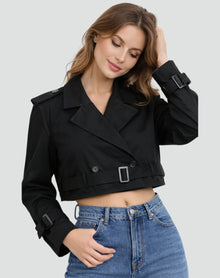 Marlene | Damen Kurze Jacke im eleganten Trench-Stil in Schwarz