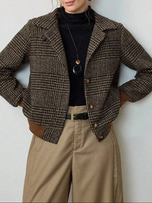 Johanna | Damen Kurze Jacke im Tweed-Stil für Herbst in Dunkelbraun