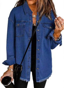 Charlotte | Damen Kurze Jeansjacke für Übergänge in Dunkelblau