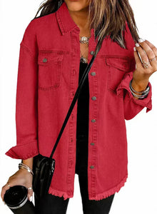 Charlotte | Damen Kurze Jeansjacke für Übergänge in Rot