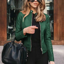Antonia | Damen Kurze Strukturierte Taillierte Lederjacke in Grün