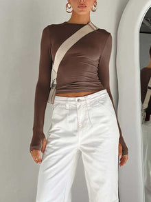 Nina | Damen Langarm Crop Bluse für Sommer in Braun